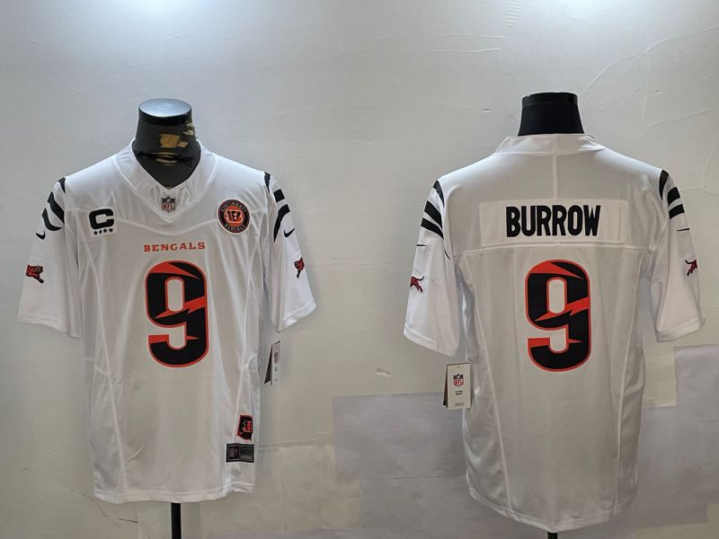 Men Cincinnati Bengals #9 Burrow White Throwback three generations 2024 Nike Limited NFL Jersey style 2